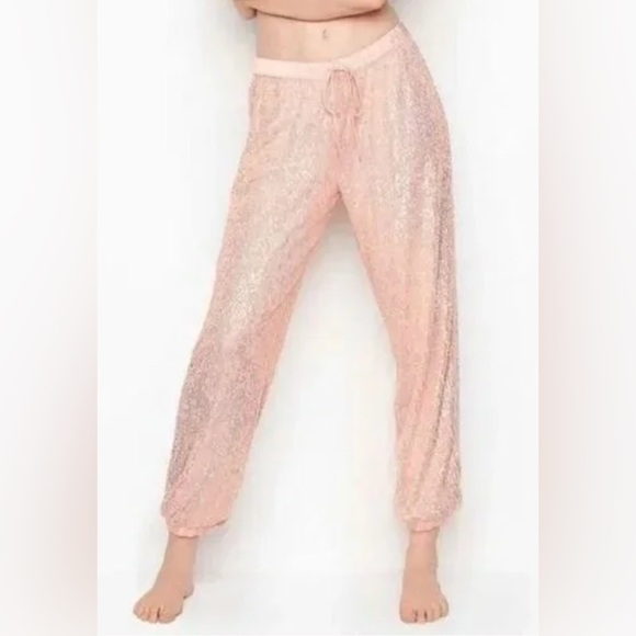 Victoria's Secret Other - Victoria’s Secret Pink Sequin Lounge Jogger Pants NWT Womens Medium